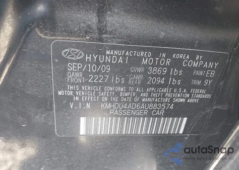 2010 Hyundai Elantra Blue z USA, uszkodzony, nr VIN KMHDU4AD6AU883574